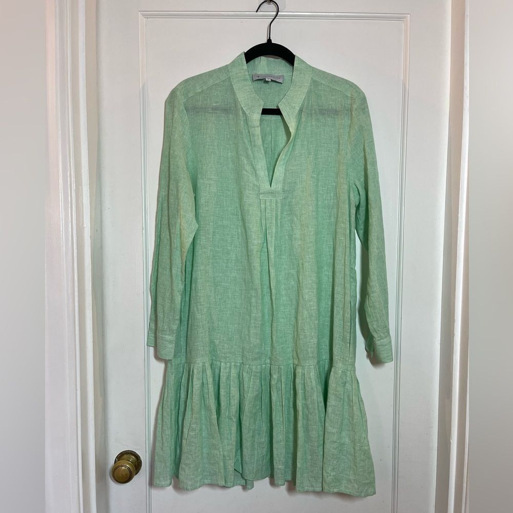 Tuckernuck linen cotton drop waist mini dress long sleeves light green size M